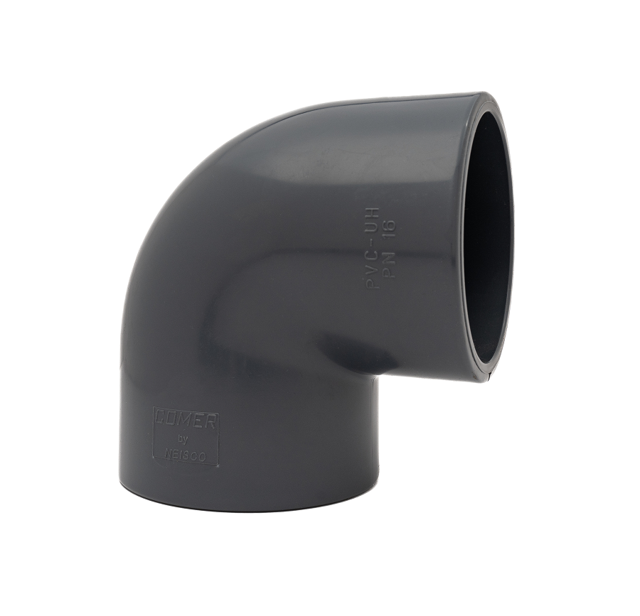 كوع بي في سي لصق  بزاوية 90 كومر 63 مم ضغط 16 بار